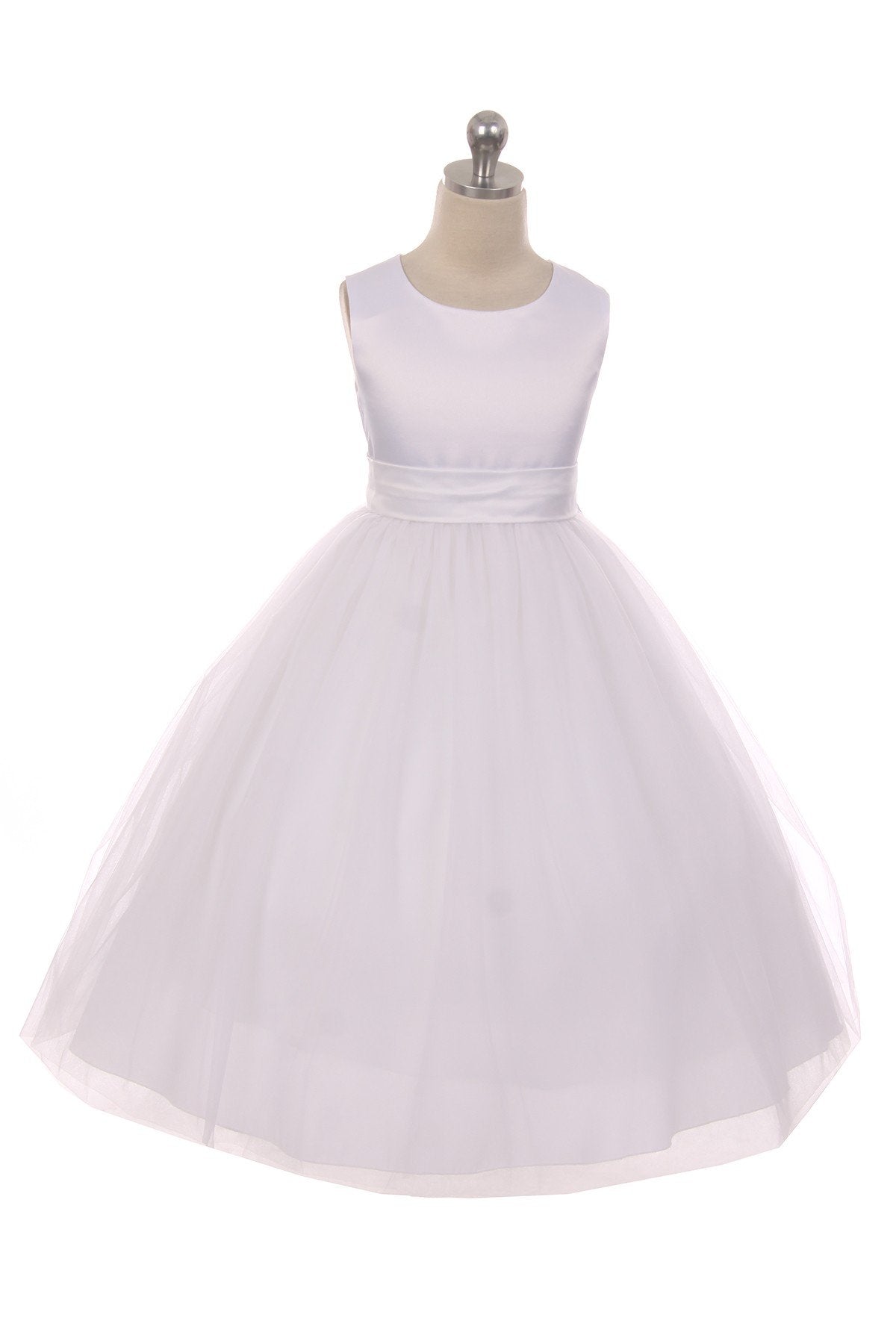 411 White Satin Sash & Bow Girls Dress (2 of 2)