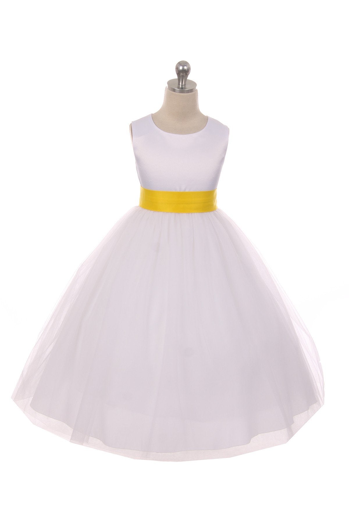 411 White Satin Sash & Bow Girls Dress (2 of 2)