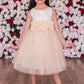 414F Lace Illusion Girls Dress with 3 Mesh Flowers