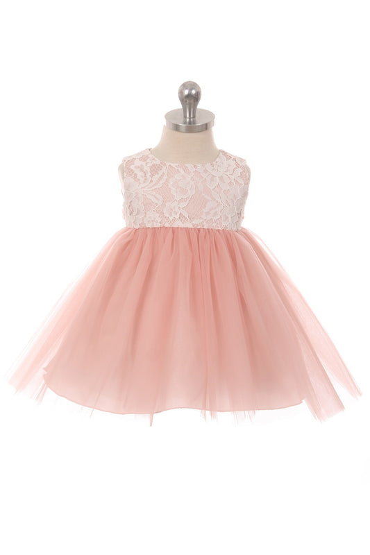 414B Lace Illusion Baby Dress (Sale Colors)