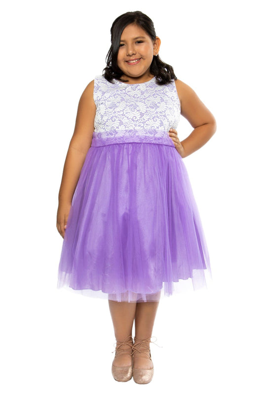 420+ Stretch Lace Tulle Girls Plus Size Dress