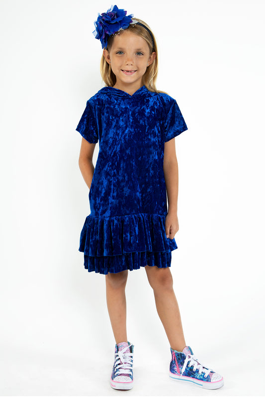 432 Velvet Hoodie Ruffle Girls Dress with Plus Sizes