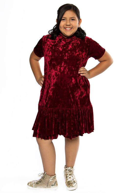 432 Velvet Hoodie Ruffle Girls Dress with Plus Sizes