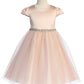 452-A Capped Sleeve Satin & Tulle Girls Dress with Braided Rhinestone Trim and Plus Sizes