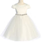 452-A Capped Sleeve Satin & Tulle Girls Dress with Braided Rhinestone Trim and Plus Sizes