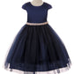 452-A Capped Sleeve Satin & Tulle Girls Dress with Braided Rhinestone Trim and Plus Sizes