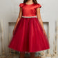 452-A Capped Sleeve Satin & Tulle Girls Dress with Braided Rhinestone Trim and Plus Sizes