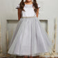 452-A Capped Sleeve Satin & Tulle Girls Dress with Braided Rhinestone Trim and Plus Sizes