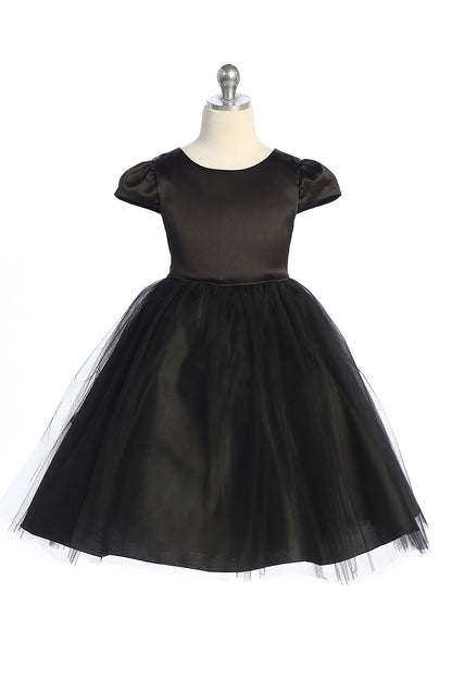 452 Capped Sleeve Satin & Tulle Girls Dress with Plus Sizes