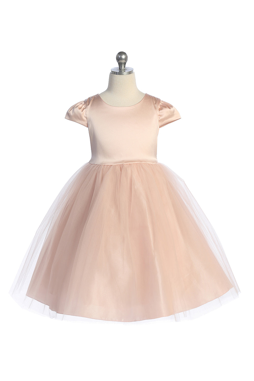 452 Capped Sleeve Satin & Tulle Girls Dress with Plus Sizes