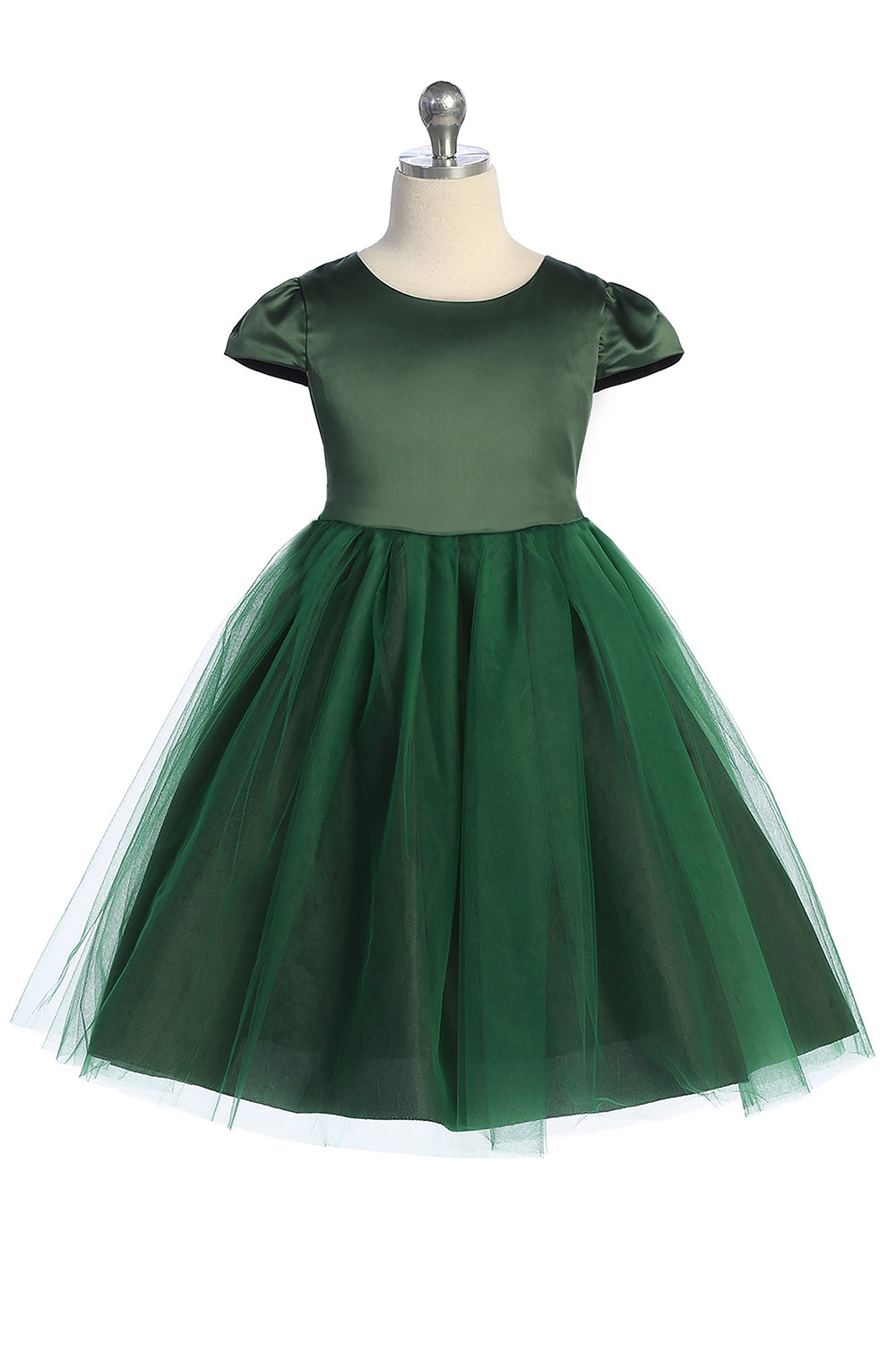 452 Capped Sleeve Satin & Tulle Girls Dress with Plus Sizes