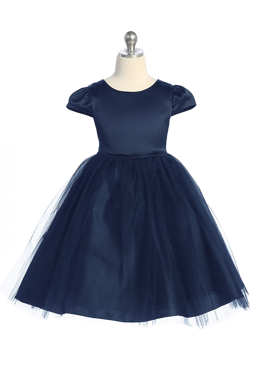 452 Capped Sleeve Satin & Tulle Girls Dress with Plus Sizes