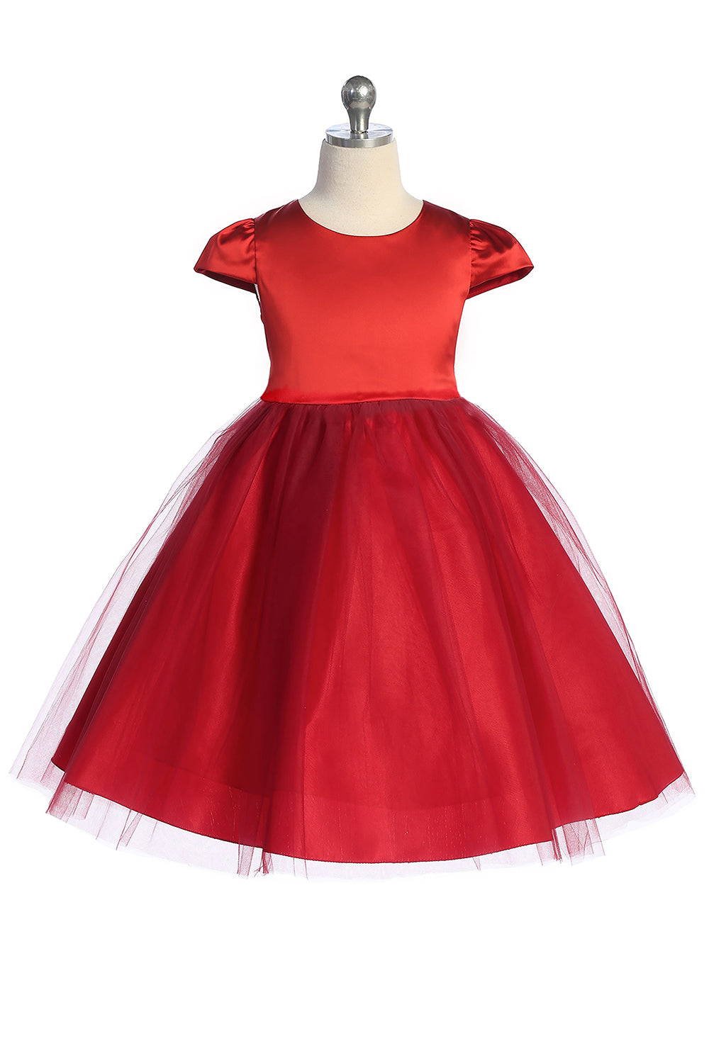 452 Capped Sleeve Satin & Tulle Girls Dress with Plus Sizes