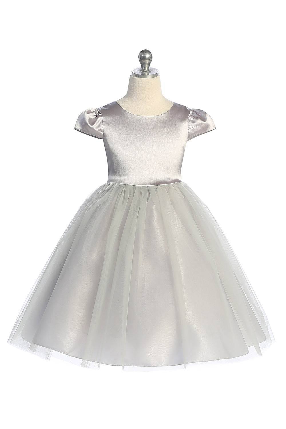 452 Capped Sleeve Satin & Tulle Girls Dress with Plus Sizes