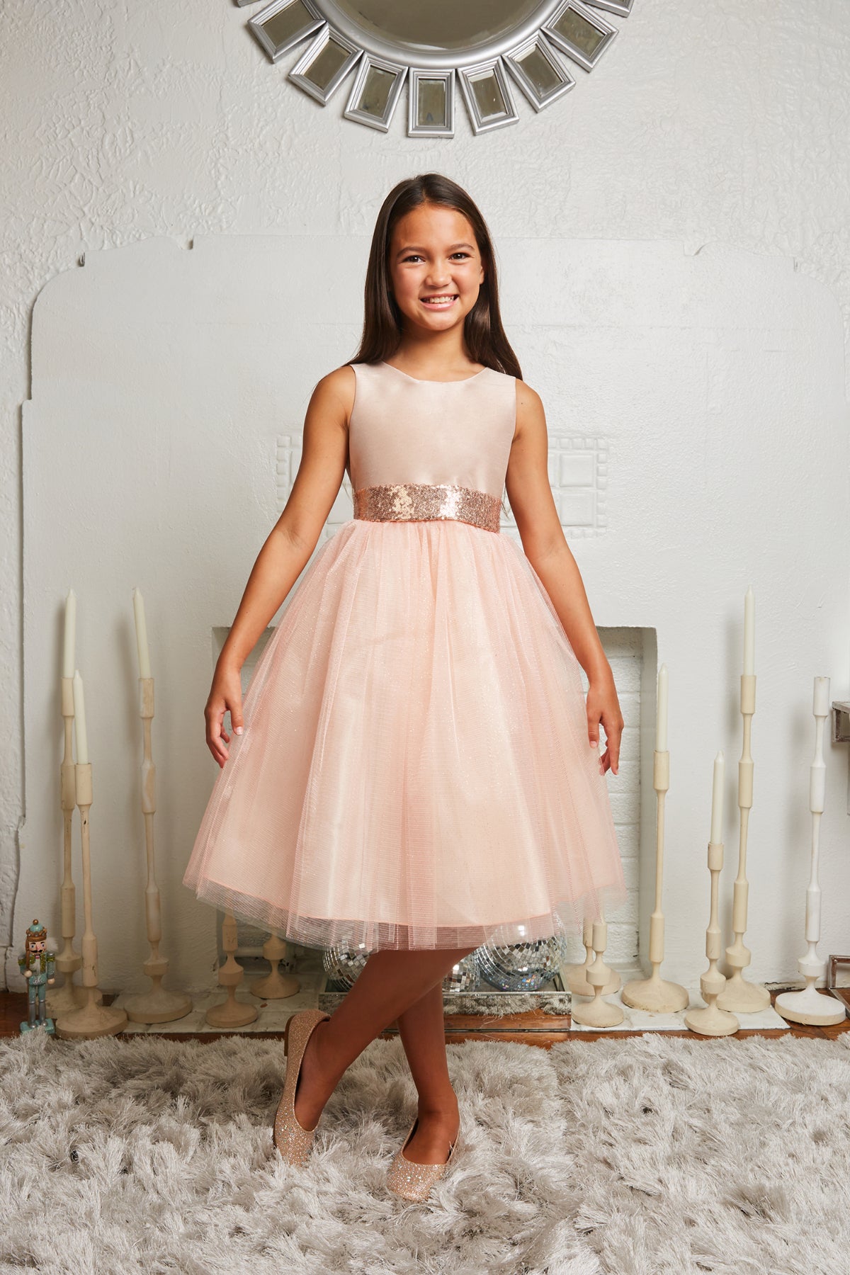Kids Dream 498 Black Dupioni Tulle Dress w/ Gold Sequins V-Back &Bow - Size: 20.5 | Pink Princess