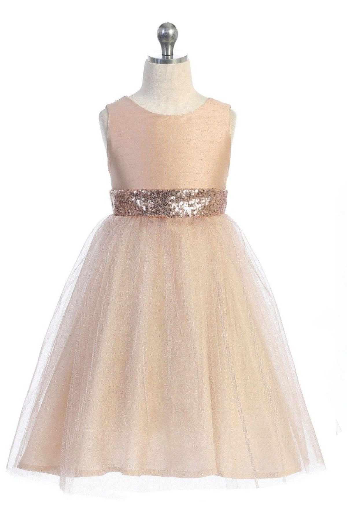 Lesy Girls Rose Gold Sparkly Tulle Special Occasion Dress