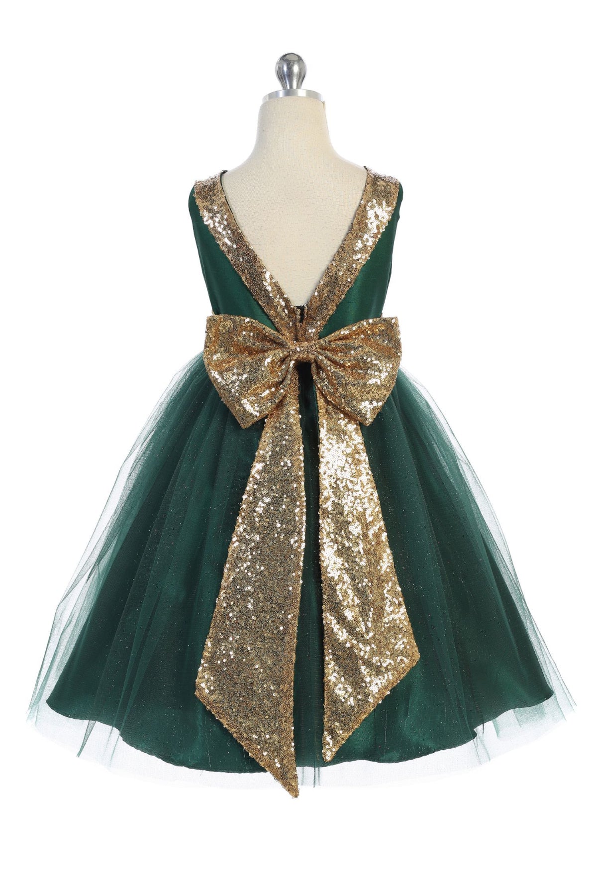 498 Gold Sequins V Back & Bow Girls Dress with Plus Sizes Kid's Dream Wholesale 498 Gold Sequins V Back & Bow Girls Dress with Plus Sizes Kid's Dream Wholesale