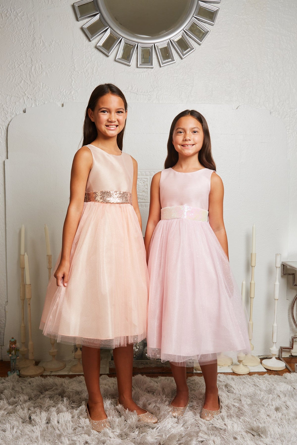498 Pink/Iridescent Sequins V Back & Bow Girls Dress with Plus Sizes Kid's Dream Wholesale 498 Pink/Iridescent Sequins V Back & Bow Girls Dress with Plus Sizes Kid's Dream Wholesale