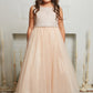 538-G Satin Top Girls Dress with Wavy Rhinestone & Pearl Trim and Plus Sizes