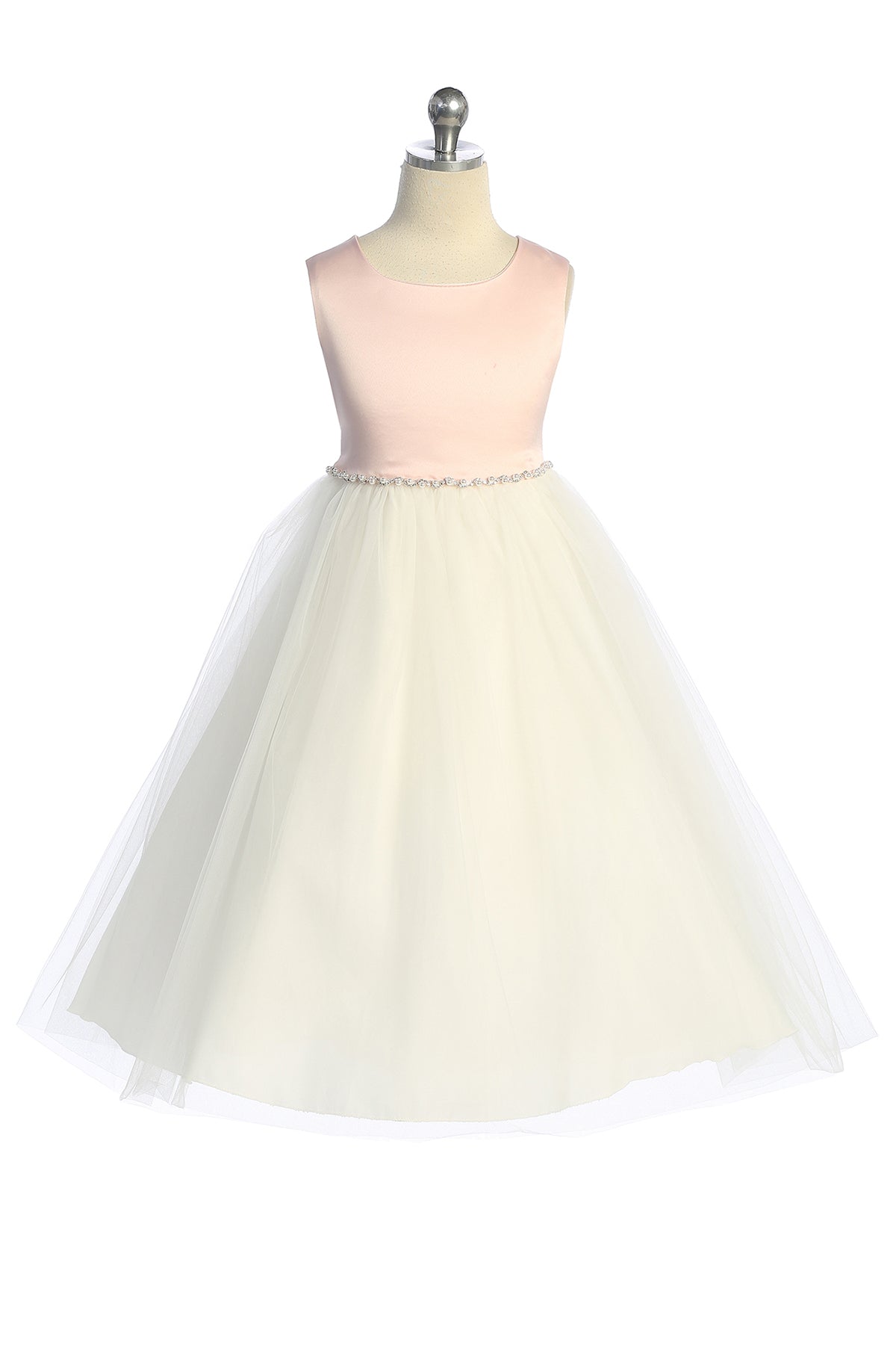 dresses girls 538-G Satin Top Girls Dress with Wavy Rhinestone & Pearl Trim and Plus –  Kid's Dream Wholesale