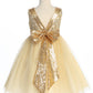 (SALE) 560 Gold Embroidered Lace V Back & Bow Girl Dress with Plus Sizes