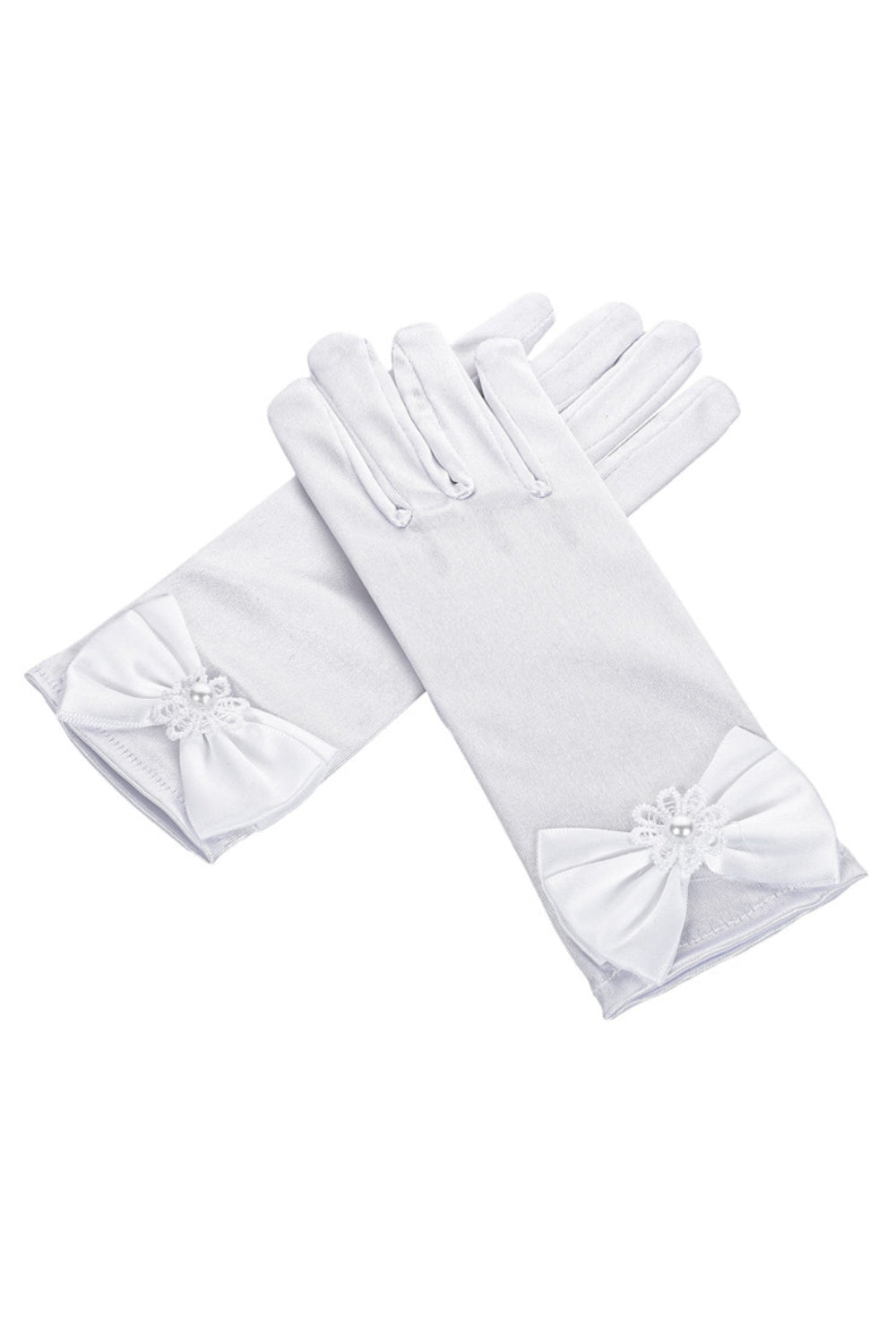 GLV003 Satin Wrist-Length Gloves with Satin Bow for Girls (Pack of 6)