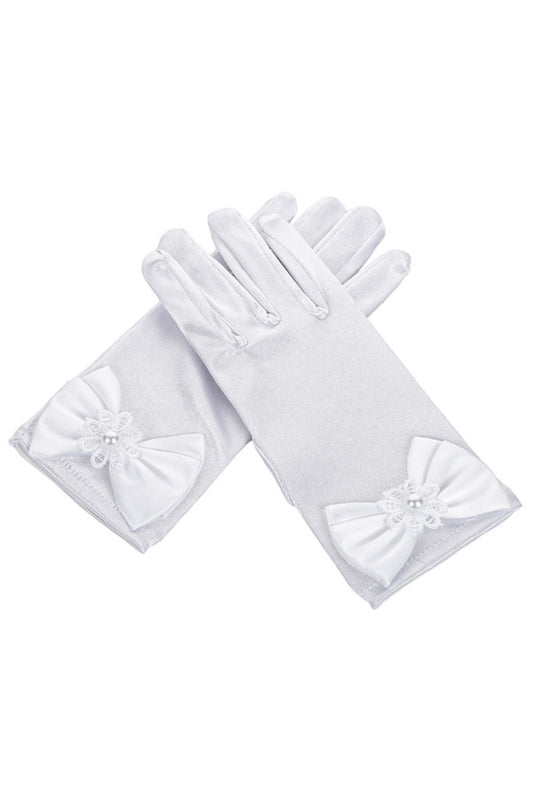 GLV003 Satin Wrist-Length Gloves with Satin Bow for Girls (Pack of 6)