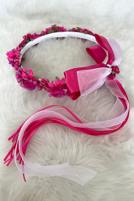 HB007 Faux Flower Crown with Bow