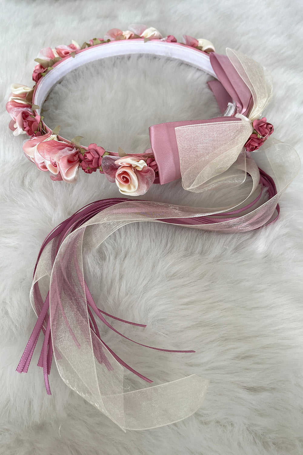 HB007 Faux Flower Crown with Bow