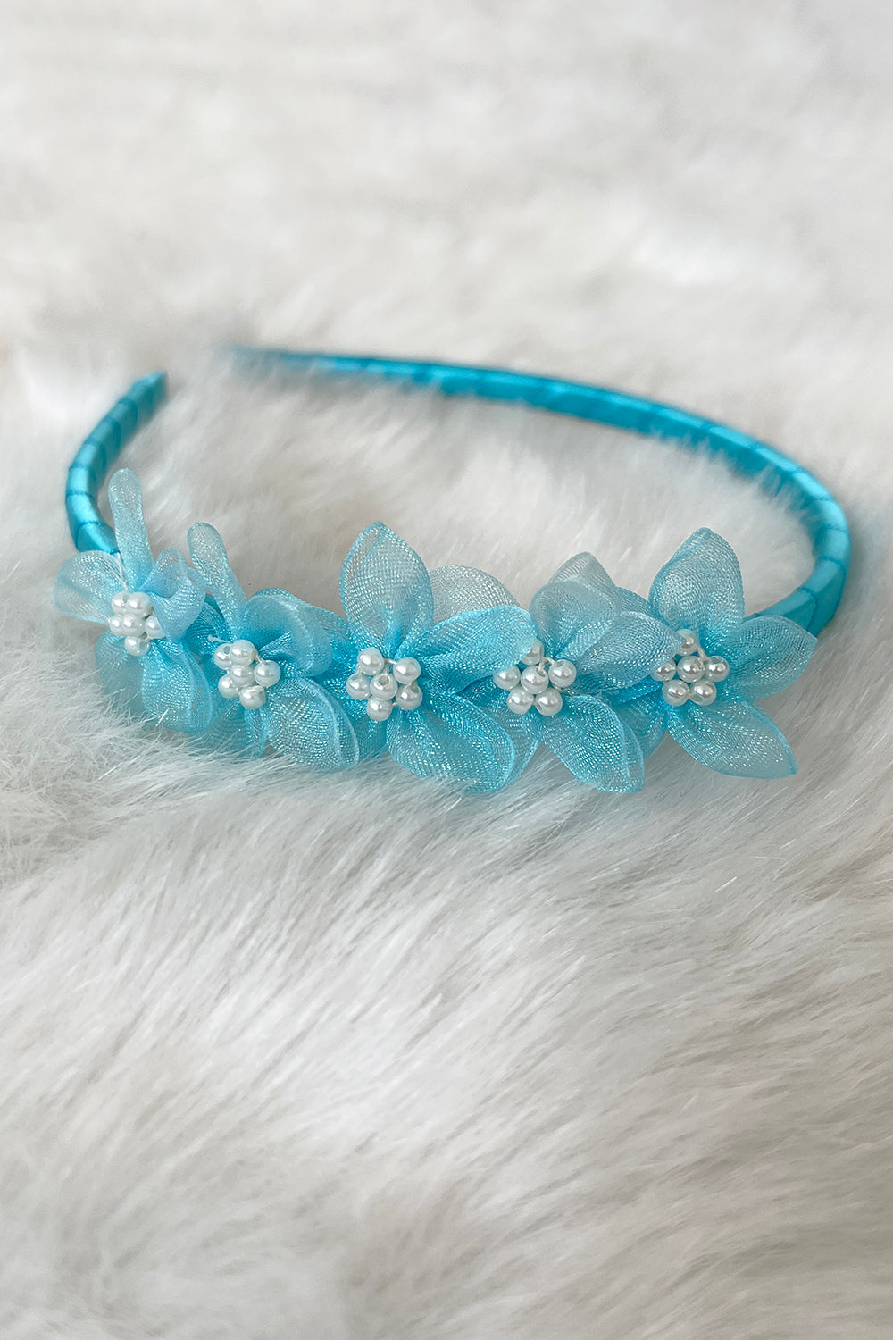 HB011 Organza Flower Headband with Pearl Detailing