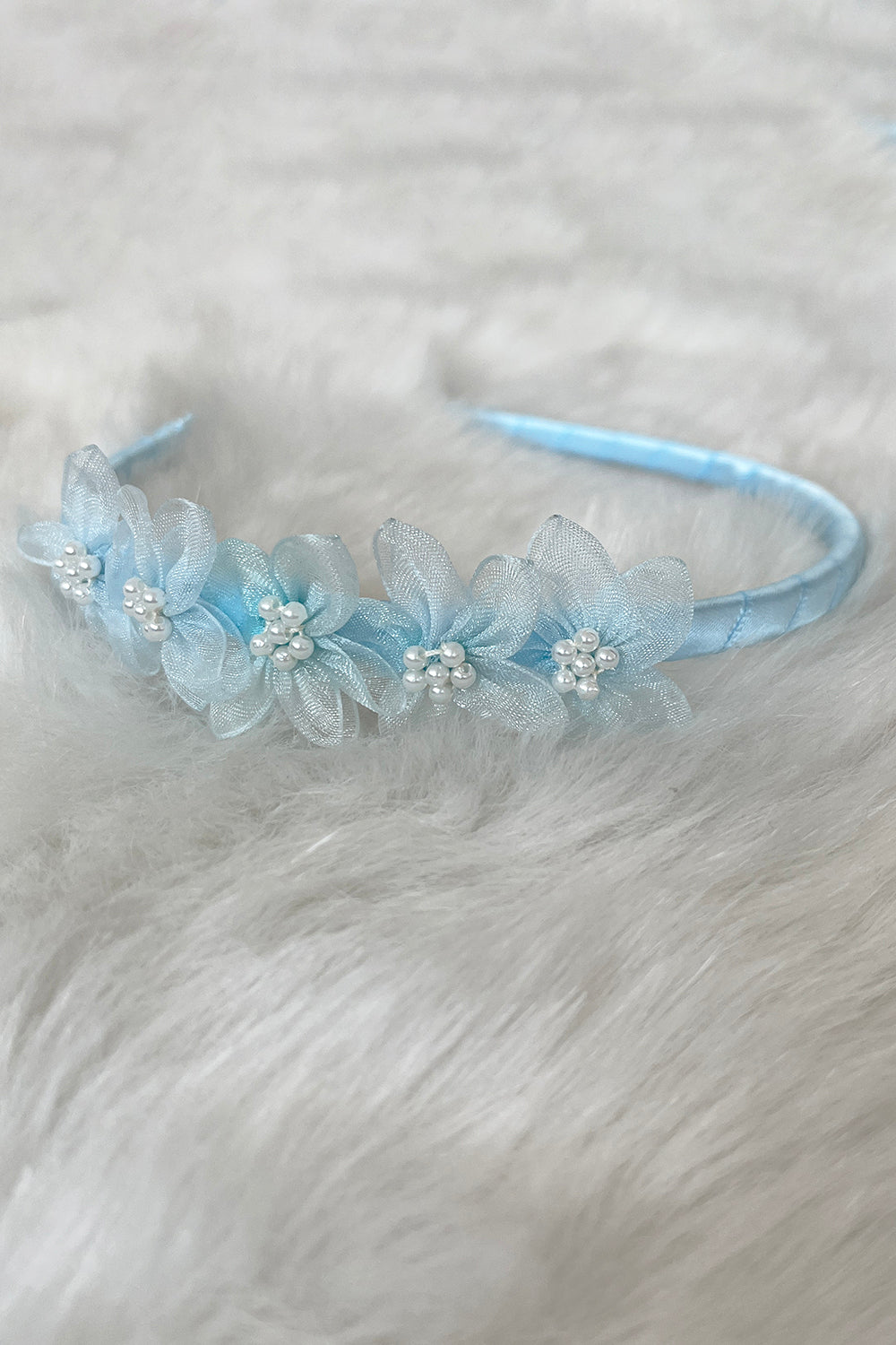 HB011 Organza Flower Headband with Pearl Detailing