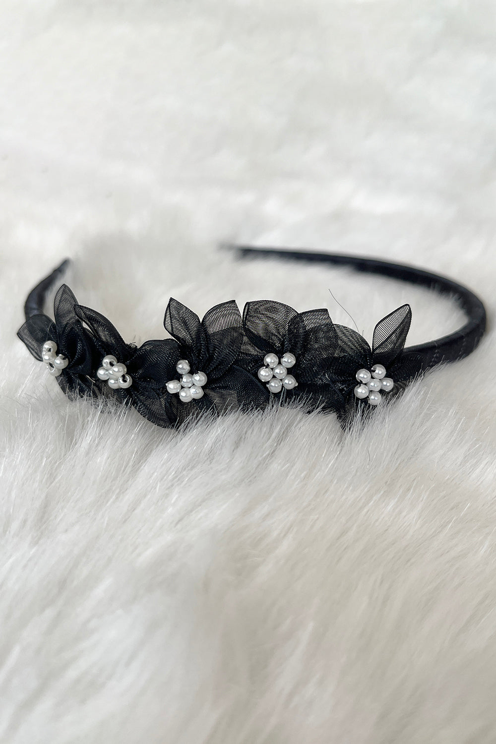 HB011 Organza Flower Headband with Pearl Detailing