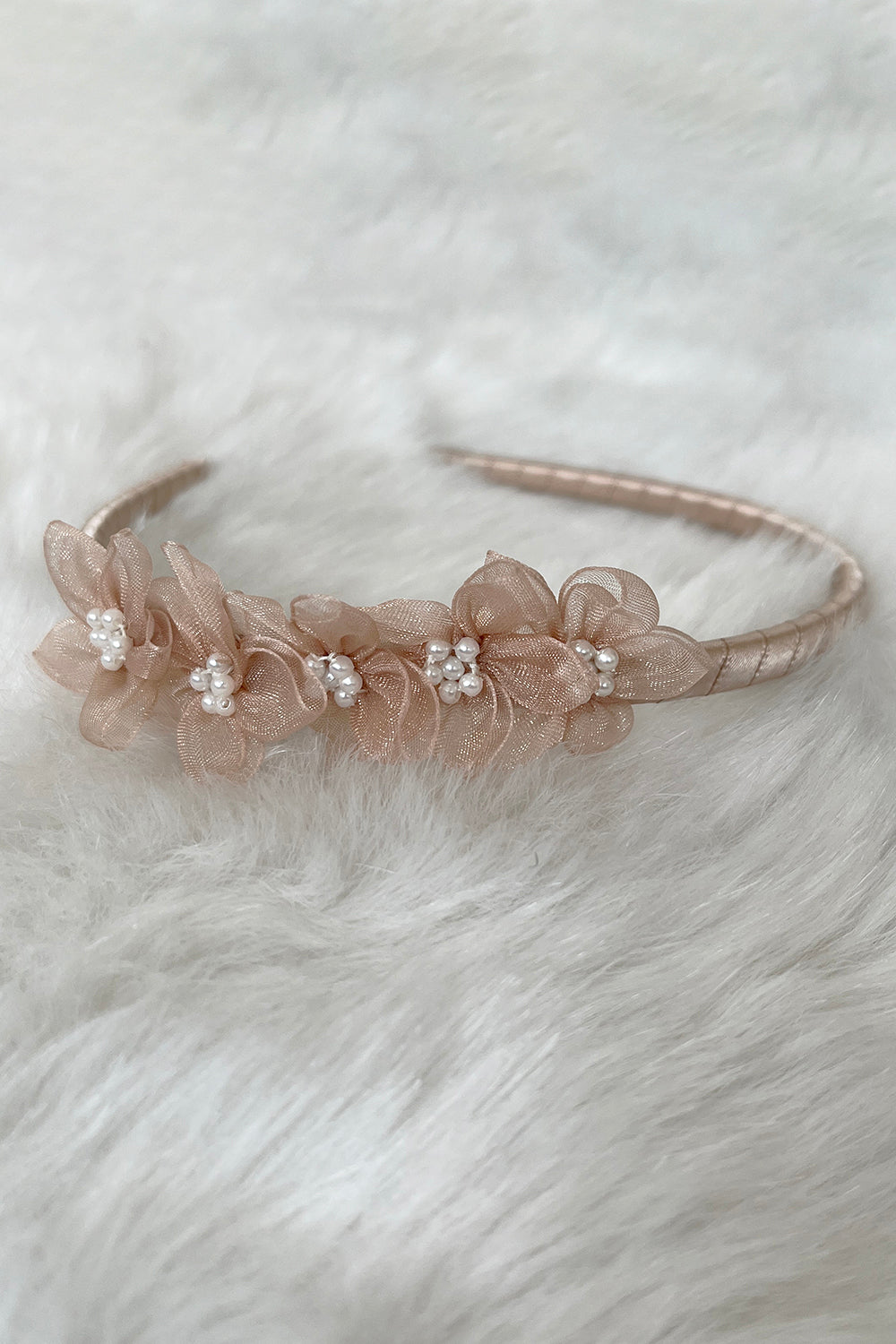 HB011 Organza Flower Headband with Pearl Detailing