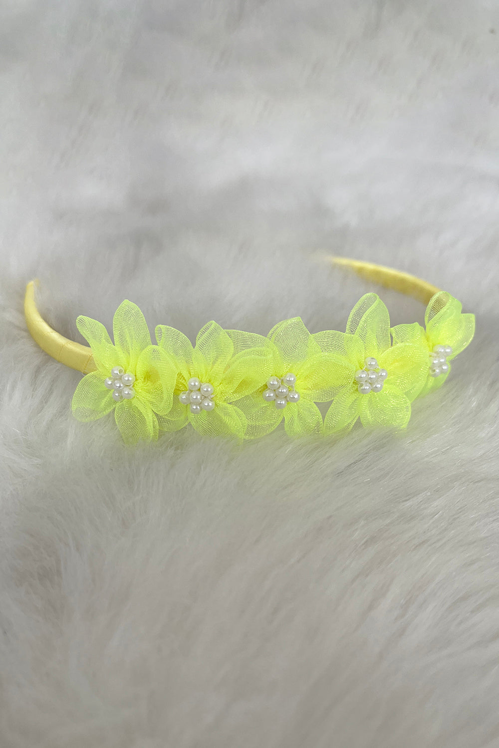 HB011 Organza Flower Headband with Pearl Detailing