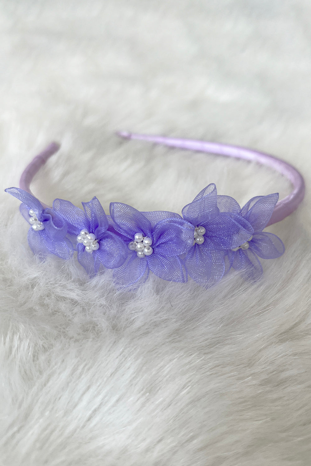 HB011 Organza Flower Headband with Pearl Detailing