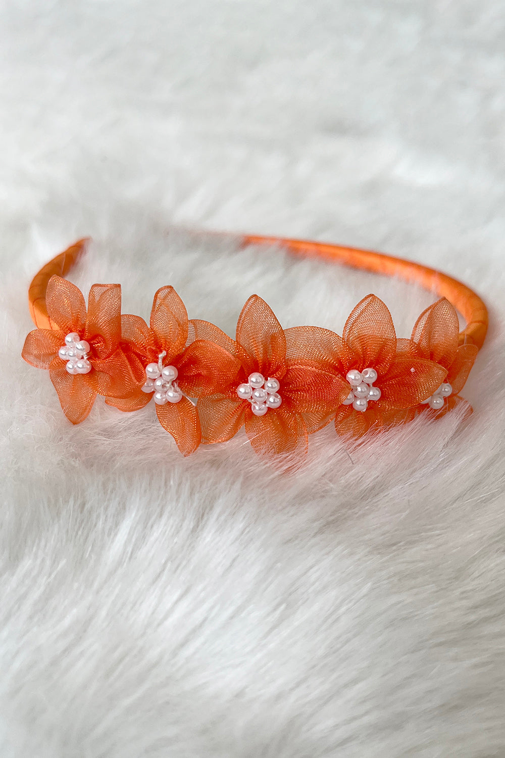 HB011 Organza Flower Headband with Pearl Detailing