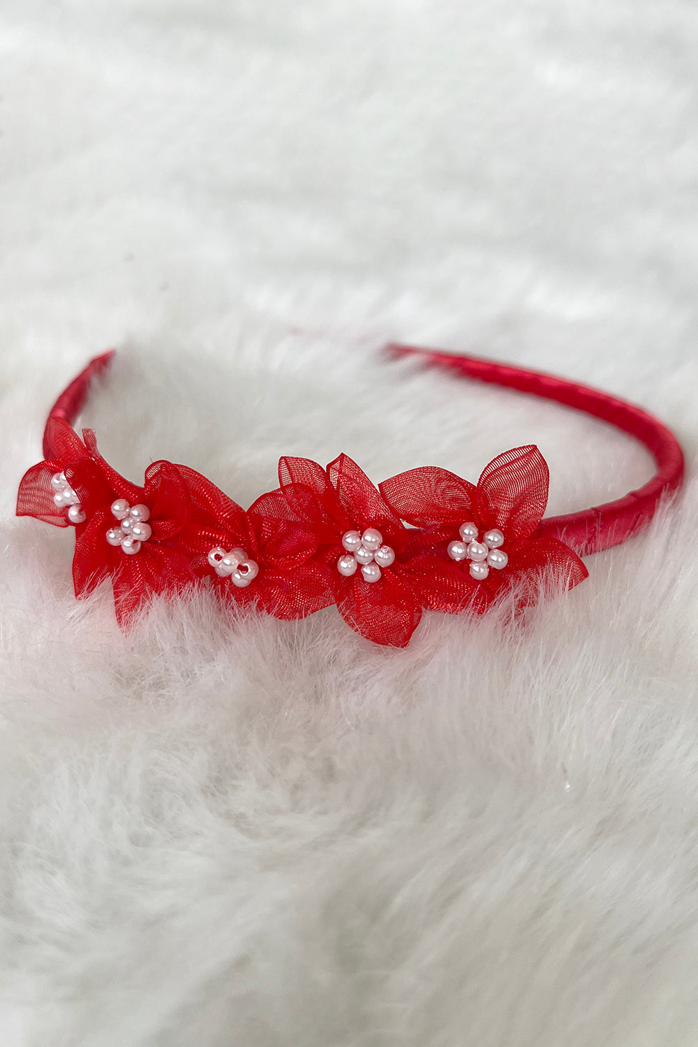 HB011 Organza Flower Headband with Pearl Detailing