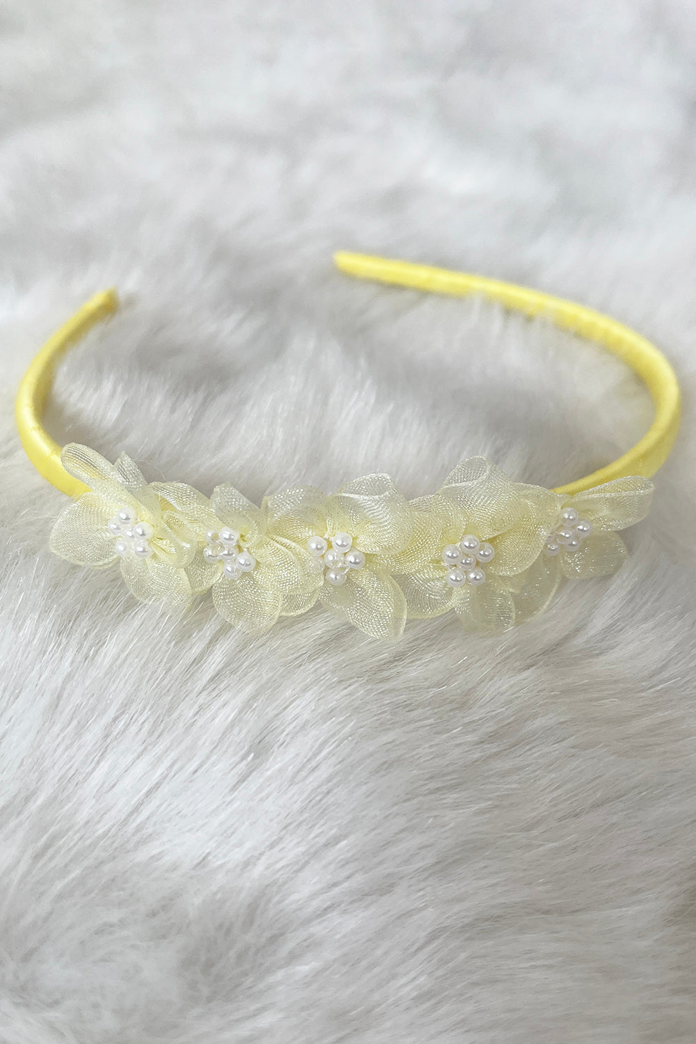 HB011 Organza Flower Headband with Pearl Detailing