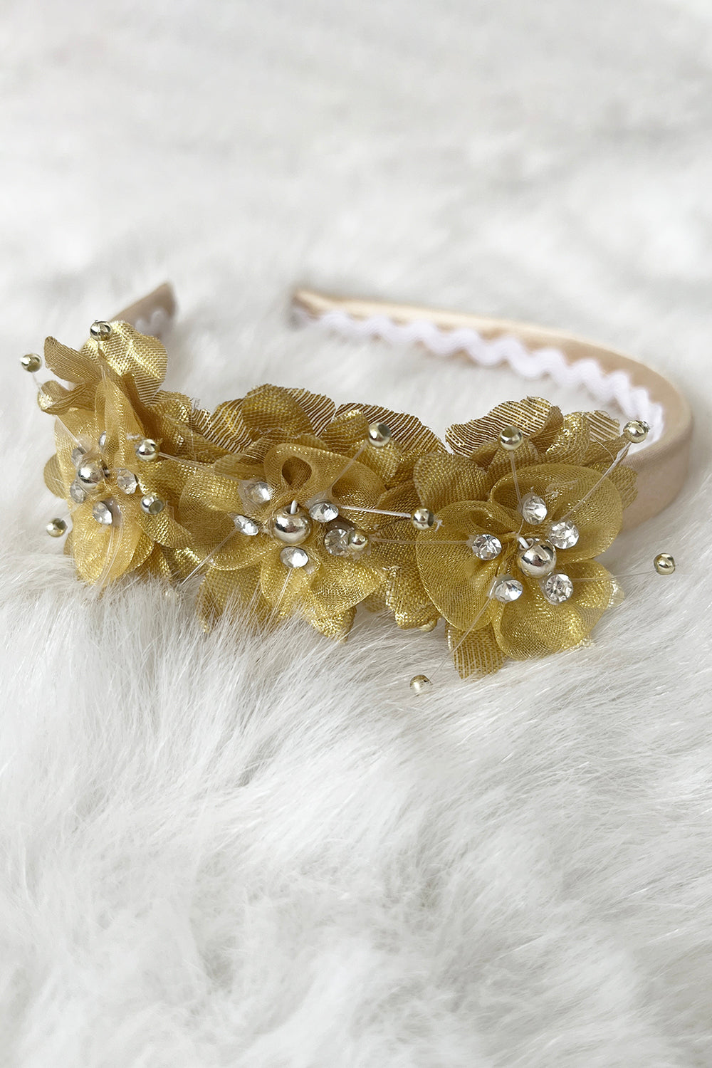 HB018 Satin Headband with Flowers and Gems