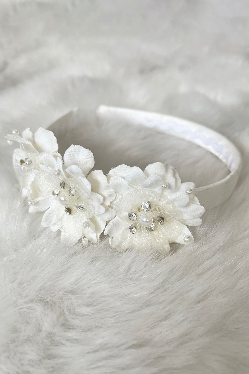 HB018 Satin Headband with Flowers and Gems