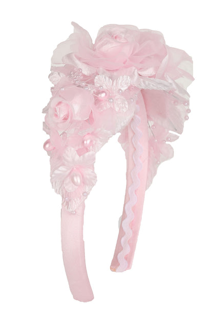 HB034 Satin Headband with Floral Arrangement Decorations