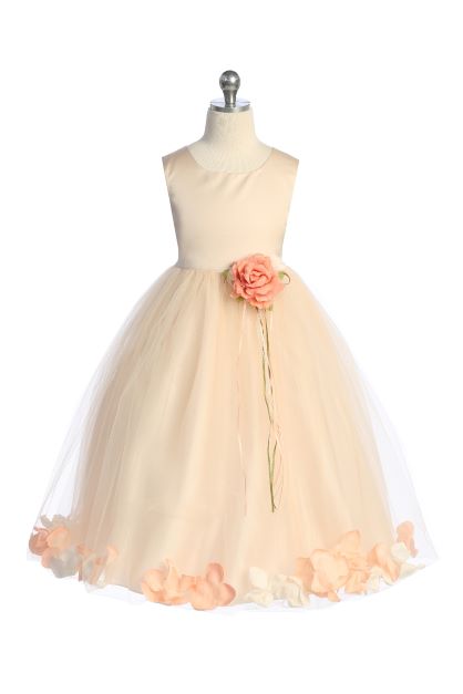 160B[SASH] Blush Satin Flower Petal Girl Dress with Organza Sash and Plus Sizing