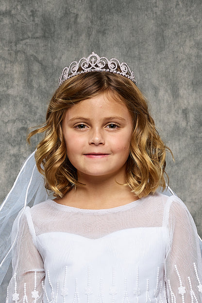 VEIL030 Tiara Veil with Swirl Rhinestone Design and Cross Detail