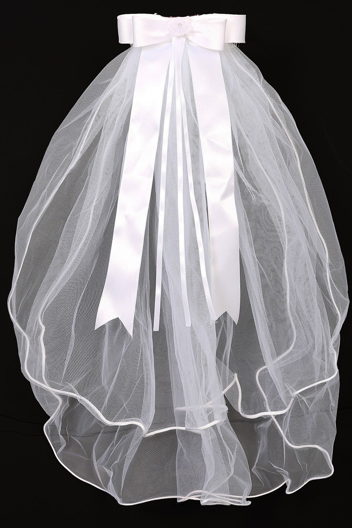 VEIL030 Tiara Veil with Swirl Rhinestone Design and Cross Detail