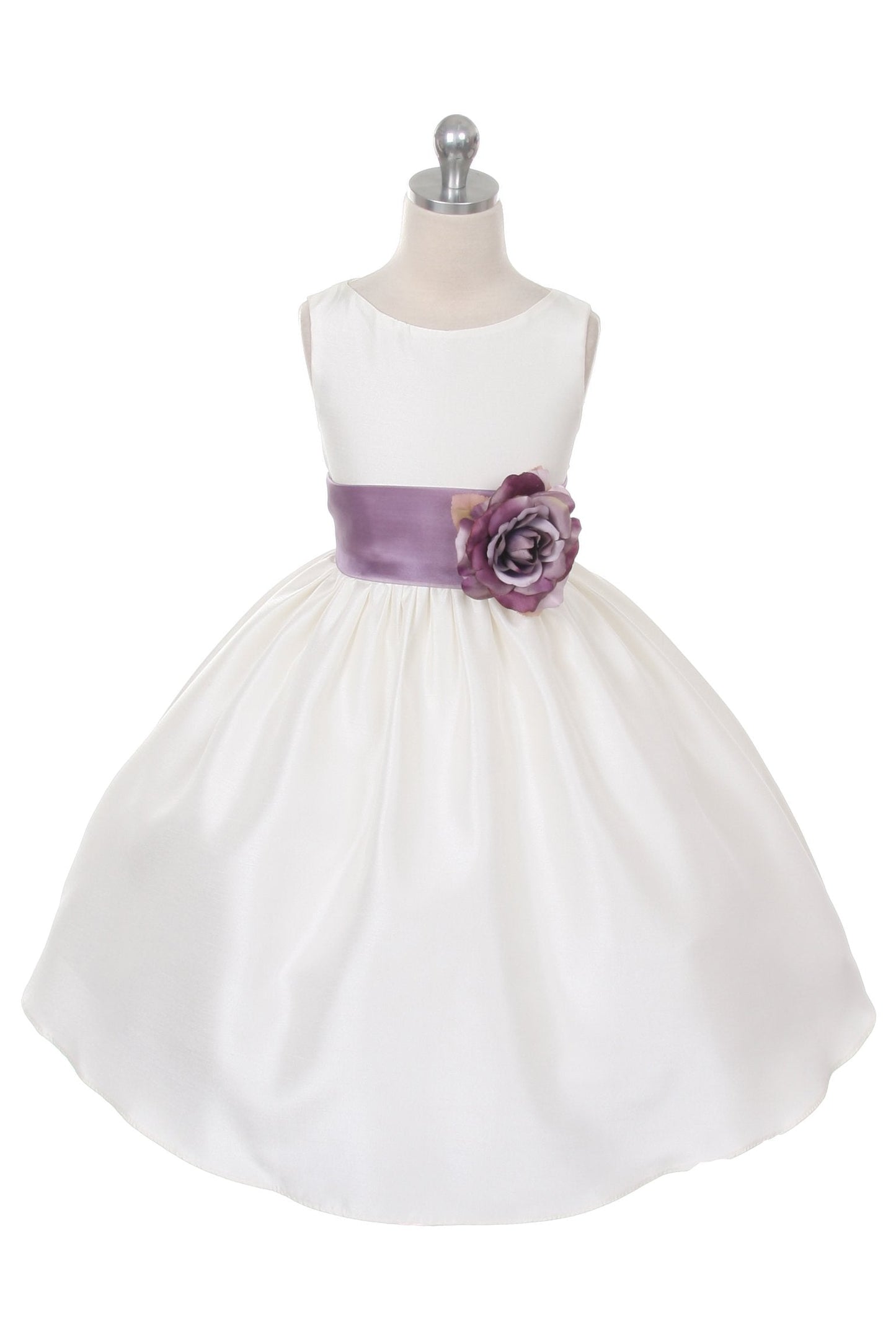 204 White Classic Poly Silk Girls Dress with Organza Sash (1 of 2)