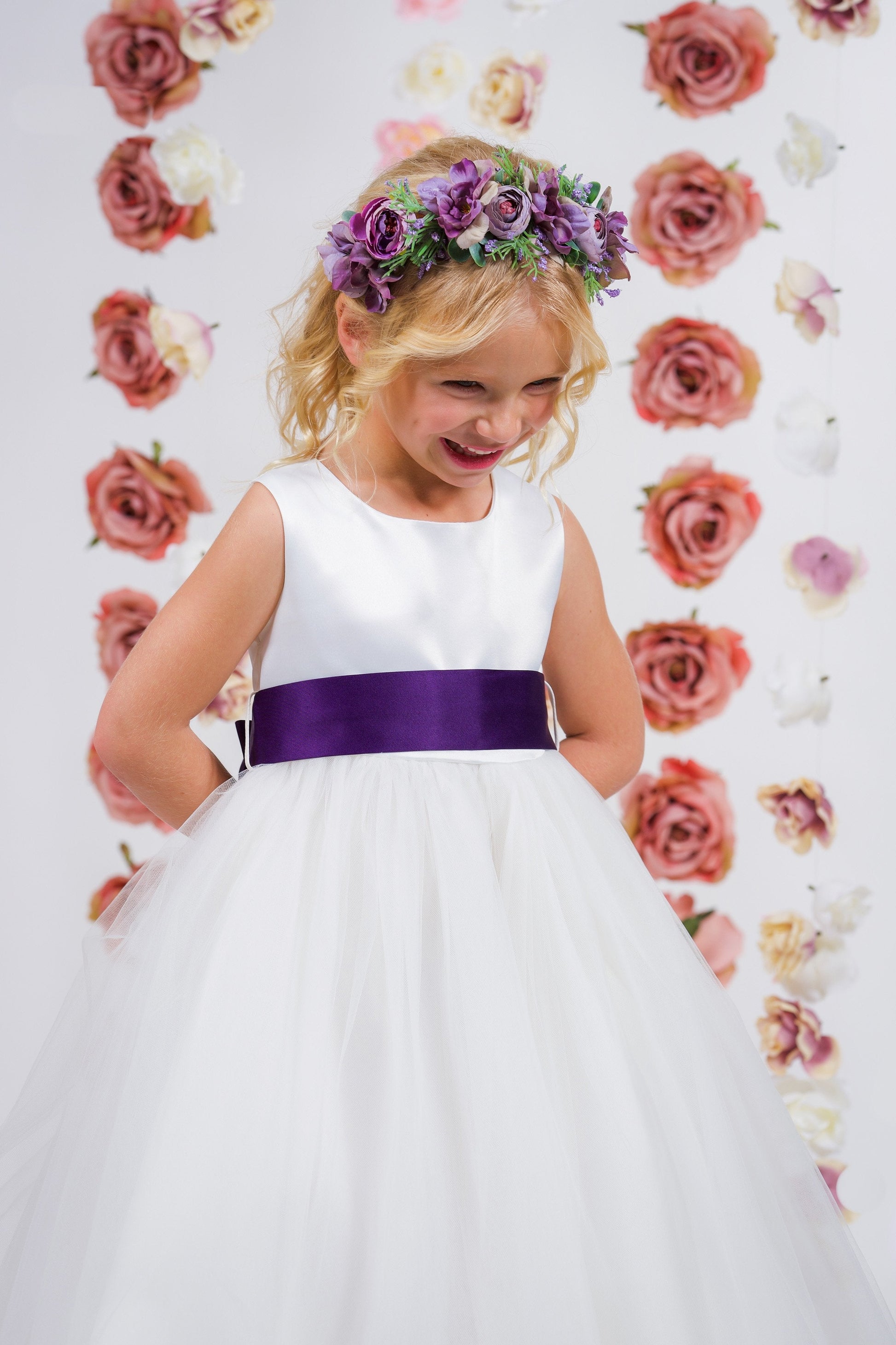 Dress - Satin Sash Bow Girl Dress (Ivory Dress)