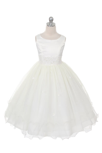 198 Lace Trim Long Tulle Girls Dress