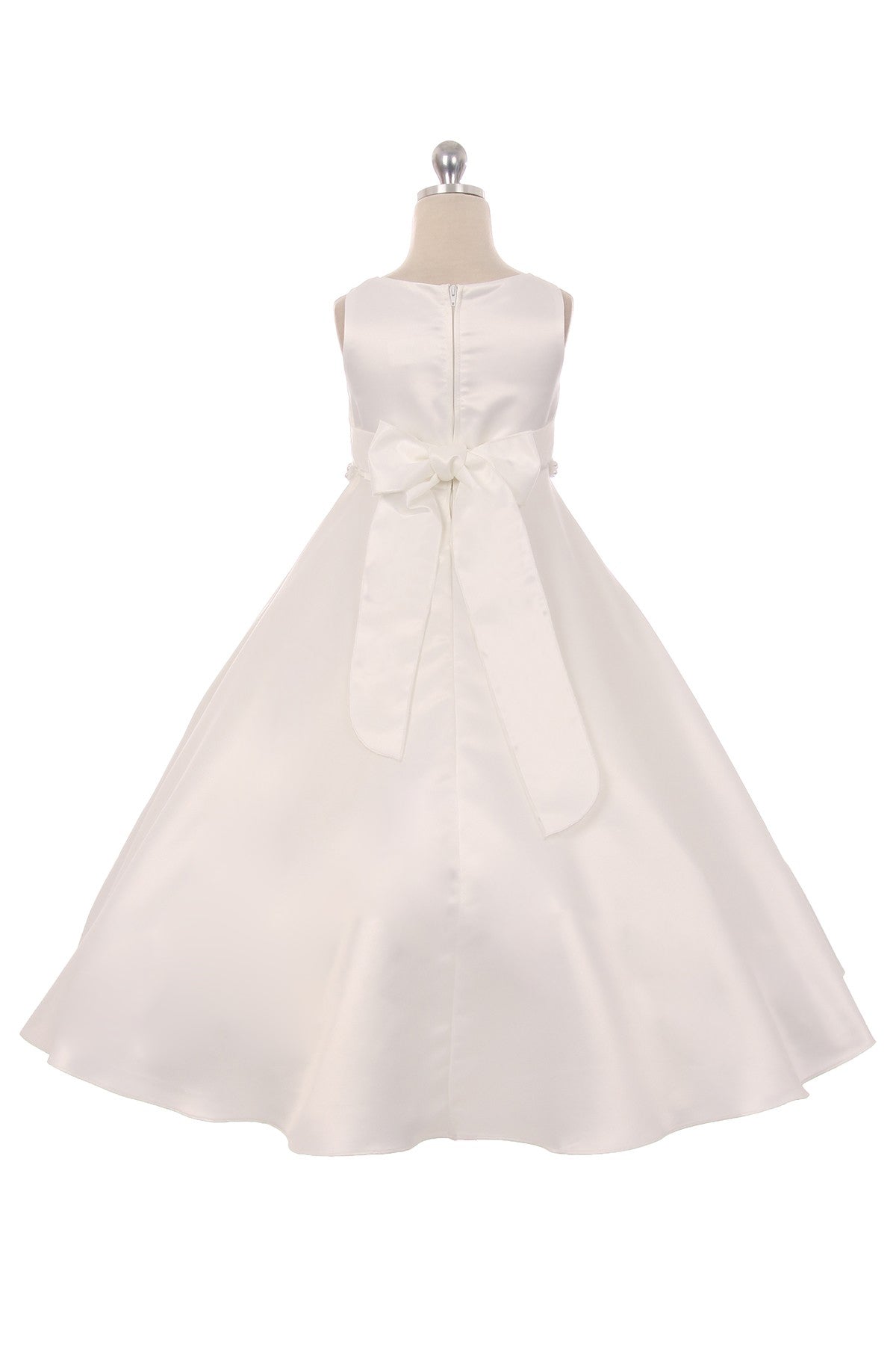 386 Long Satin Pearl Trim Girls Communion Dress with Plus Sizes