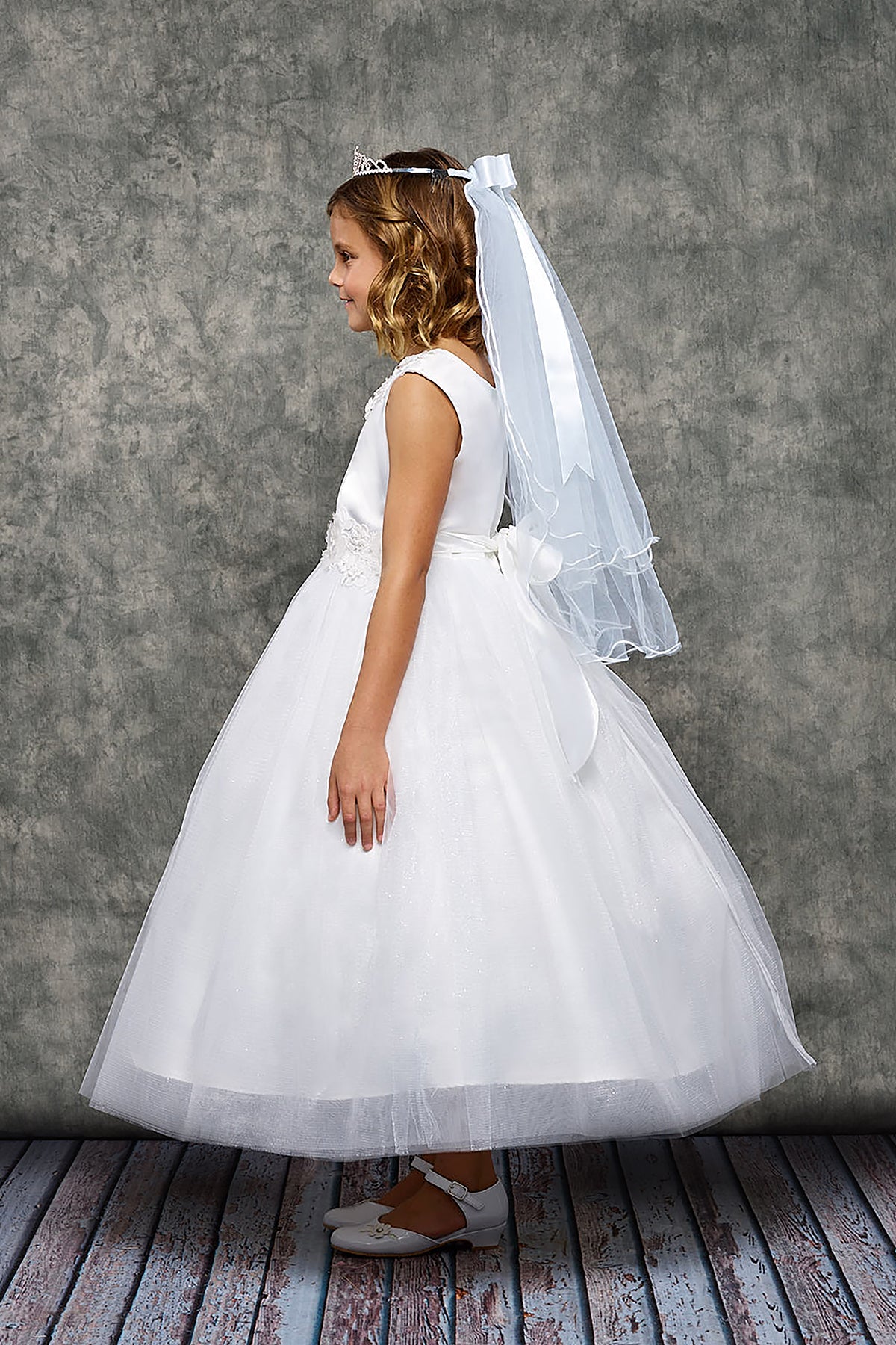 458-A Luxurious Princess Ballgown Dress with Floral Trim and Plus Sizes