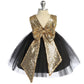 498B Gold Sequins V Back & Bow Baby Dress